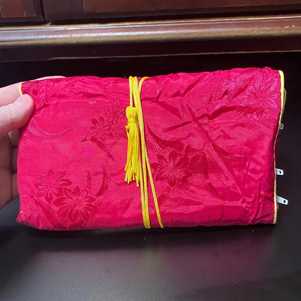 Vintage Red satin travel jewelry wrap